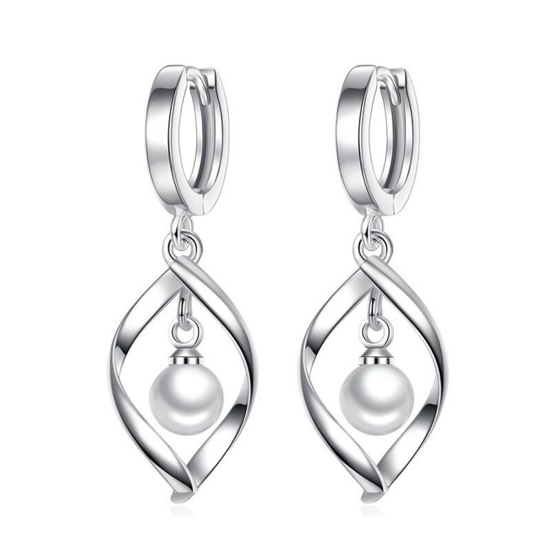925 Sterling Silver Jewelry Sets Pearl Twist Water Drop Necklace+Earrings joyas de plata For Women Gift