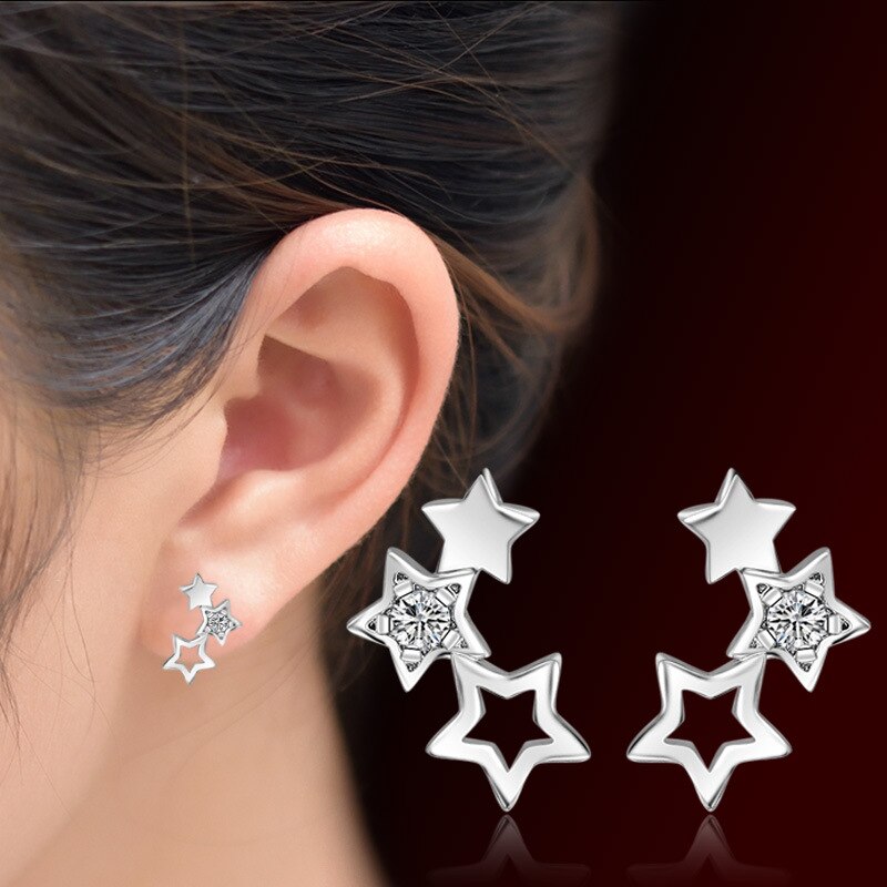 925 Sterling Silver Fine Jewelry Sets Simple Zirconia Star Necklace+Earrings Two piece set joyas de plata For Women Girl Gift